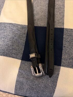 Larry Mahan Black Leather Western Belt with Decorative Silver Buckle